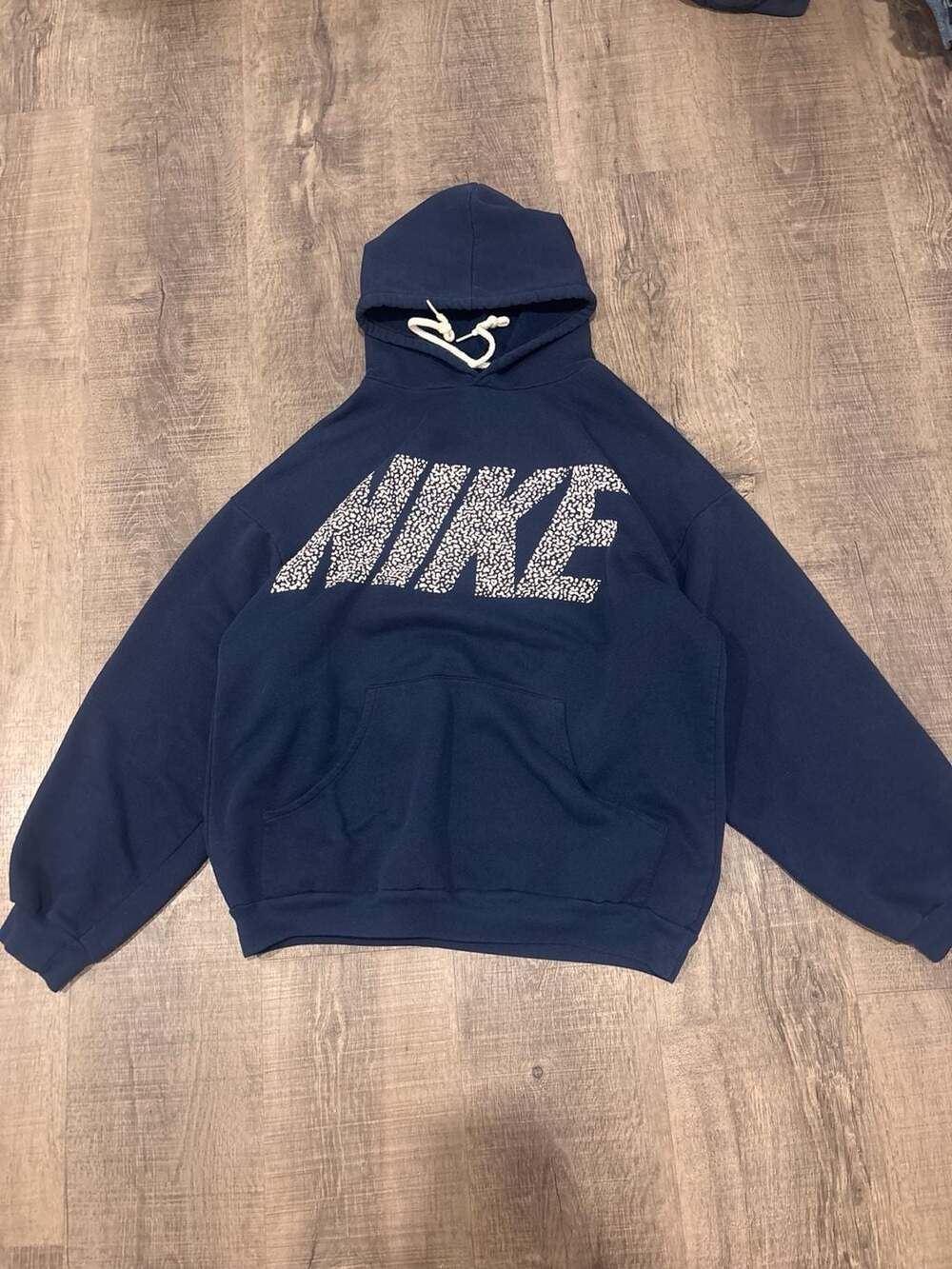 Vintage Nike Navy Blue Hoodie with Elephant Print Logo